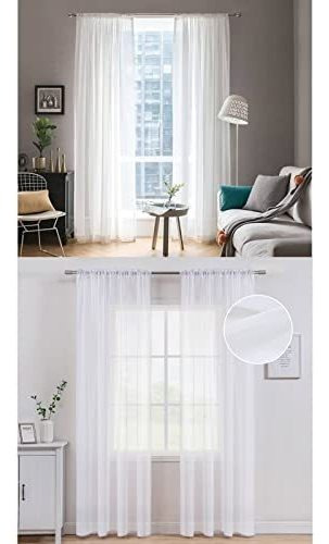 Cortinas Voile Blancas 90  Largas, 4 Paneles Elegantes