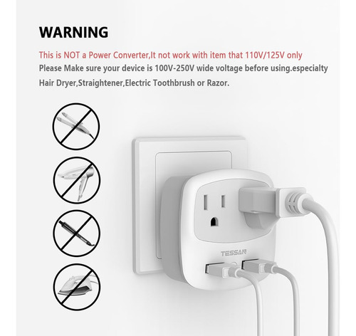 Adaptador Enchufe Tipo G 2 Salidas Ca 2 Puertos Usb