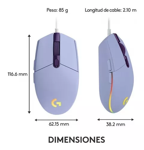 Logitech G203 Lightsync Raton USB 8000dpi - 5 Botones Programables -  Iluminacion RGB Lightsync - Uso Diestro - Cable de 2.10m ..