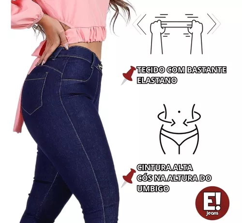 Calça jeans Feminina com Elastano Lycra Cintura Alta Levanta Bumbum