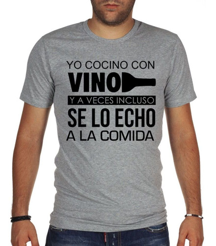 Remera De Hombre Frase Yo Cocino Con Vino Negro Botella