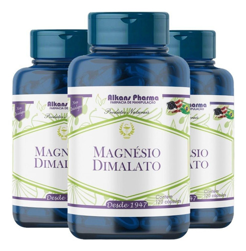 Combo 3 Potes De Magnésio Dimalato 500 Mg 60 Cápsulas