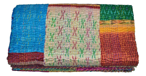 V Vedant Designs Vintage Patola Silk Sari Kantha Quilt Patch