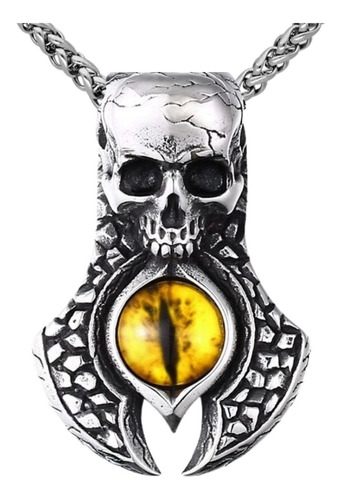 Collar Craneo Calavera Ojo De Dragon Acero Inoxidable Hombre