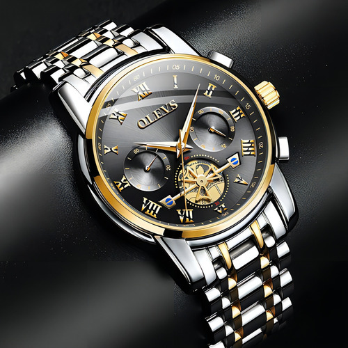 Reloj De Cuarzo Olevs 2859 Hollow Out Tourbillon Color Del Fondo Silver Gold Black