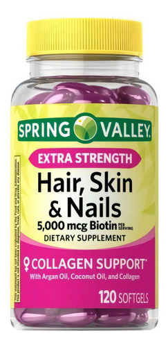 Hair Skin Nails 120 cápsulas gelatinosas + 5.000 mcg de biotina + colágeno!! Sabor neutro