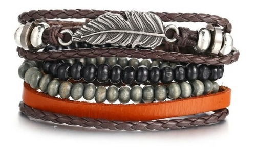 Pulsera De Cuero Hombre Y Mujer Elegante Pluma Ajustable