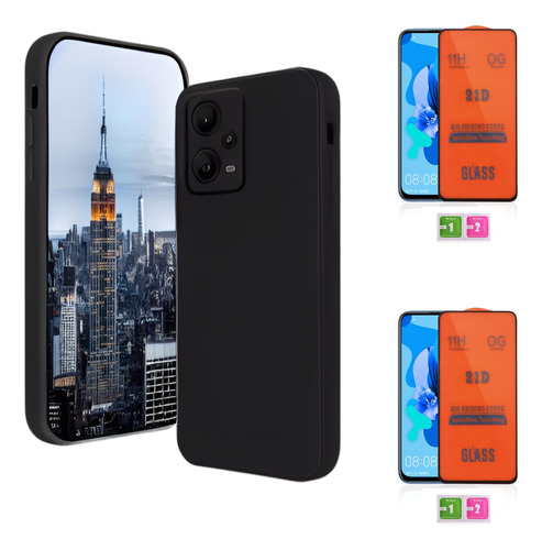 Case Silicona Negro Para Xiaomi Redmi Note 12 5g + 2 Micas