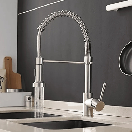 Llave Monomando Lavaplatos Flexible Griferia Cocina Acabado Brillante Color Plateado