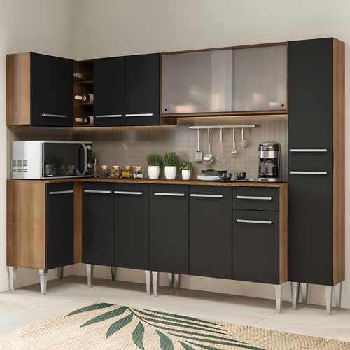 Cozinha Completa D Canto Emilly Space Madesa C Paneleiro Cor Rustic/Preto