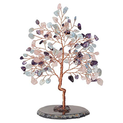 Árbol De Dinero De Bonsái De Cristal De Cuarzo Rosa N...