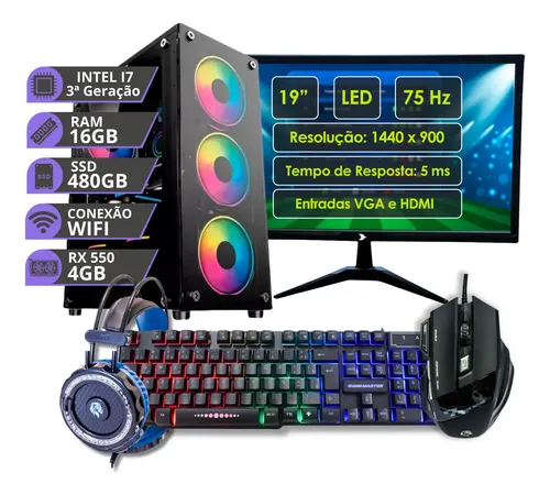 Pc Gamer Completo Cpu Intel I7 3a 16gb 480gb 4gb Rx550 Ddr5