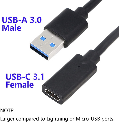 Cerrxian Usb 3.0 Tipo A Macho A Usb 3.0 Tipo C Hembra Gol...
