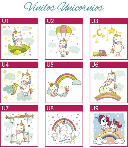 Vinilos Decorativos Unicornios Infantiles 1,20 X 1,20 Metros