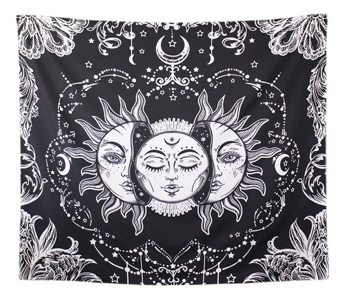 Foshmuk Tapiz Sol Luna Ardiente Estrella Blanco Negro Para X