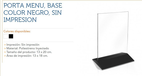 10 Porta Menú De Acrílico Transparente Base Negra 13x18 Pack