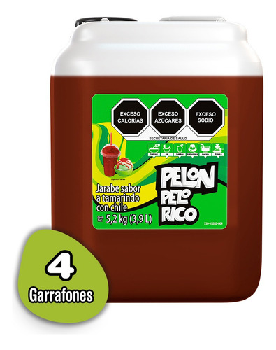4 Pack Pelon Pelo Rico Jarabe Sabor Tamarindo 20.8kg (15.6l)