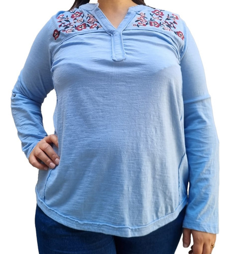 Blusa Remera Bordada Mujer Talles Grandes Algodón Importada