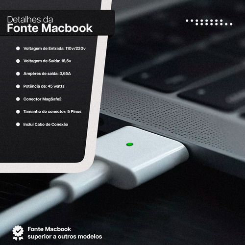 Fonte Carregador Macbook Air Magsafe2 A1436 A1465 A1466 Cor Branco