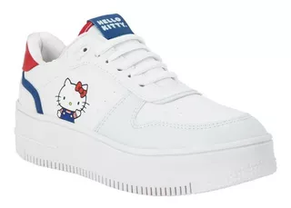 Tenis Casual Urbano Choclo Hello Kitty Blanco Para Mujer