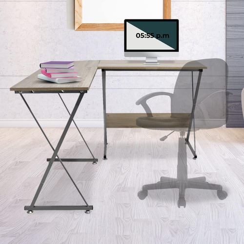 Muebles Escritorio En Forma De L, Color Roble Roble
