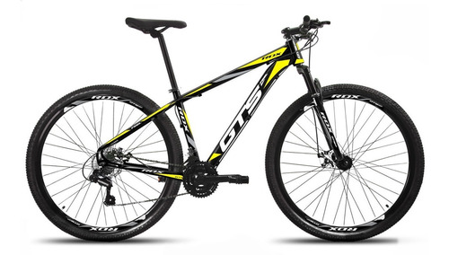 Mountain bike GTS FEEL Feel RDX aro 29 21" 21v freios de disco mecânico câmbios Shimano cor preto/amarelo