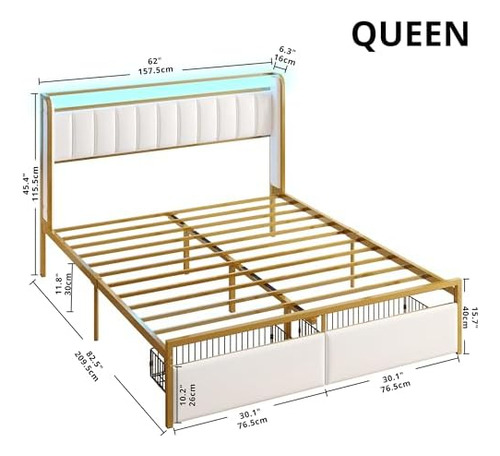 Base De Cama Queen Con Reposabrazos, Cabecero Y Luz Rgb, Pla