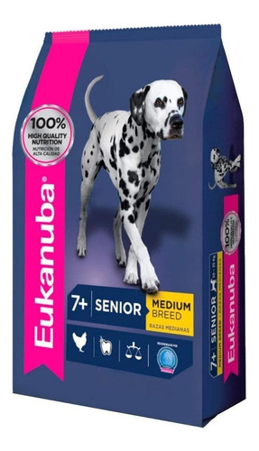 Alimento Eukanuba Super Premium para perro senior de raza mediana sabor mix en bolsa de 13.6kg