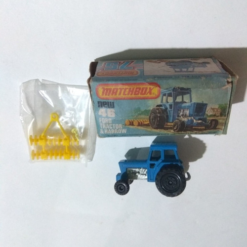 Matchbox Vintage Ford Tractor Harrow Azul 1977 Diecast