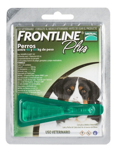 Frontline Plus Antipulgas Para Perros De 40 A 60kg