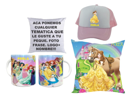 Almohada + Taza Plastica +gorra Niños Regalos Personalizados