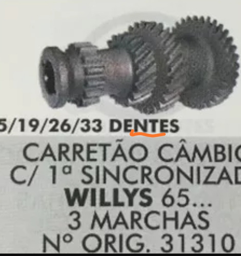 Imagem 1 de 1 de Eixo Carretel Cambio  Willys Jeep  F75 65/ 3m 6cil Grupo