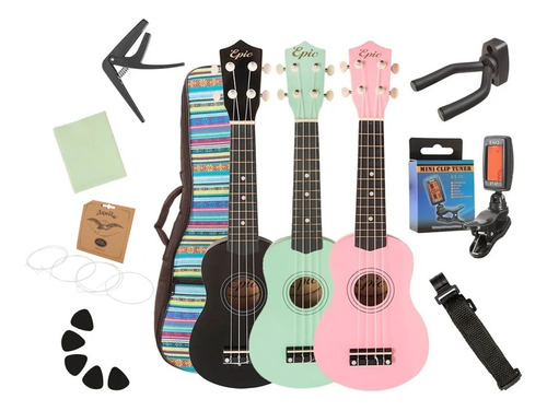 Ukelele Epic 21  Soprano Uk2101 Colores + Funda Estilo Maori