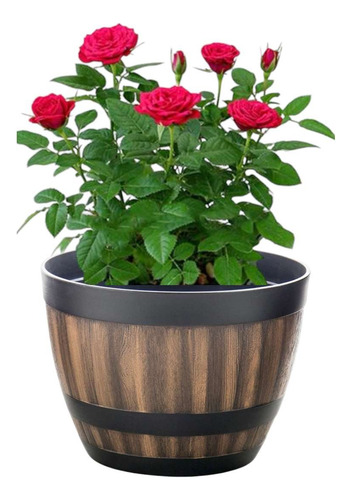 4 Maceteros Barril Simulación Madera 4l C/ Agujero 22.8×17cm