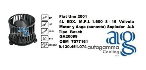 Motor Soplador Autogamma Fiat Uno, Fiorino, Premio 2000-2010