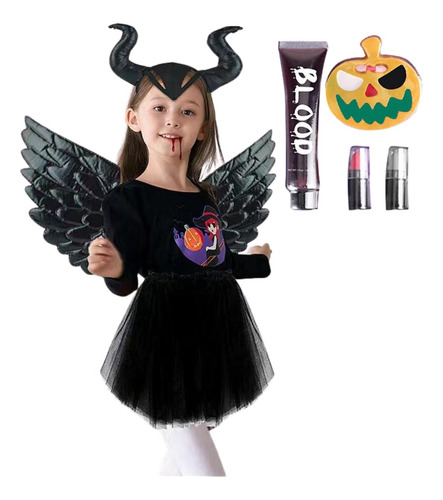 Disfraz Halloween Maléfica Ángel Negro Cuernos Pintacarita