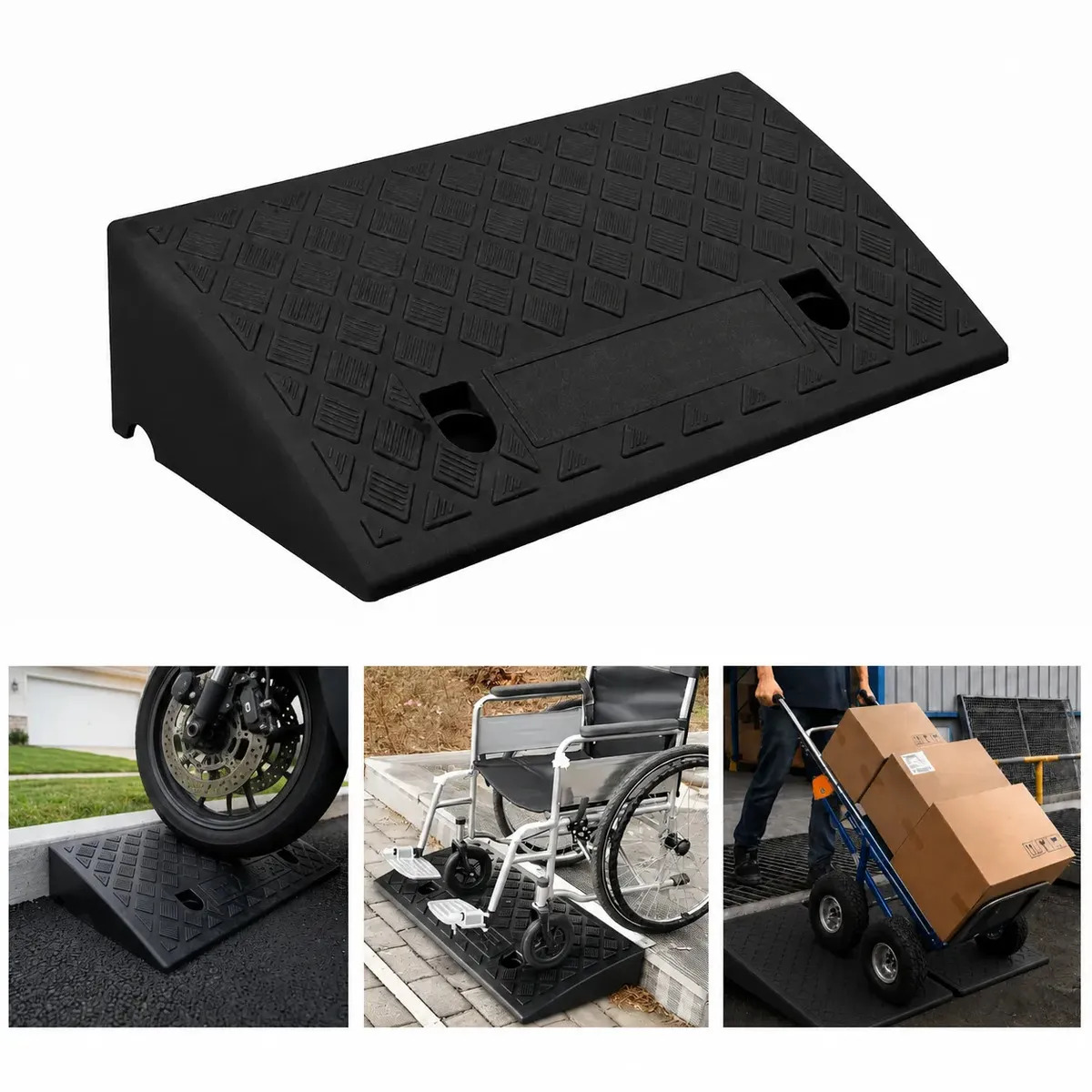Rampa de Acessibilidade Portátil em PVC para Degraus e Calçadas 50x27x13CM