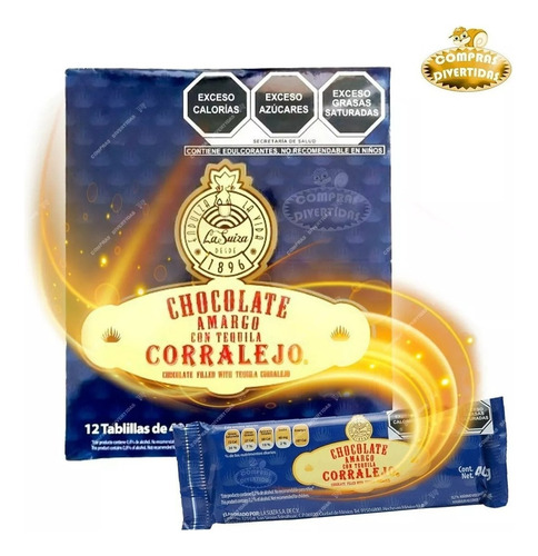 La Suiza Chocolate Tablilla Amargo Tequila Corralejo 12 Pz