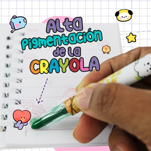 Imagen 3 de 10 de Set 12 Crayolas Giratorias Kawaii Colores Bts Bt21 C173-485