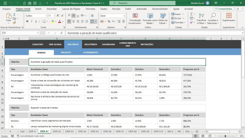Planilha De Okr Objetivos E Resultados Chave 4.0