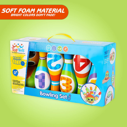 Toyvelt Kids Bowling Set - With 10 Bowling Pins & 2 Balls -