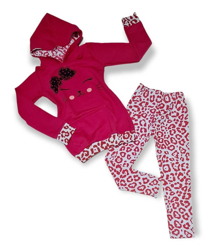 Conjunto Moletom Outono Inverno Gatinha Com Capuz