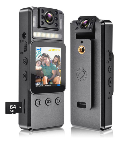 Cámara Corporal Portátil 1080p Wifi Visión Nocturna Ir 64gb Negro
