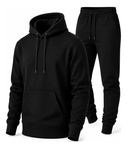 Conjunto Calça E Blusa De Moletom Liso Masculino Unissex Gg Preto