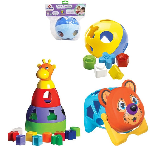 3 Brinquedo Didática Educativa Onça Cubo E Girafa Mercotoys