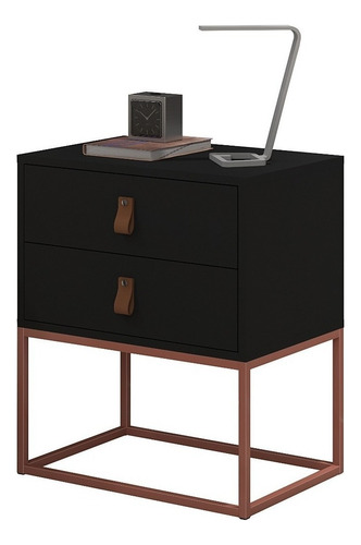 Duas Mesinhas De Cabeceira Unic 45cm Retro Vintage Decorar Acabamento Fosco Cor Preto/rose Gold