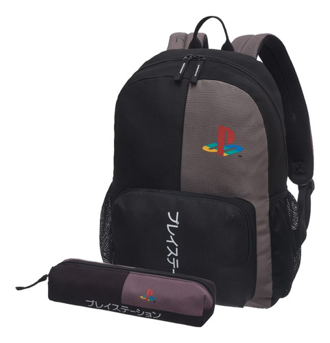 Combo Mochila + Cartuchera Playstation Gray Original Sony