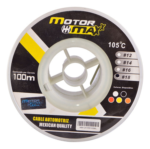 Cable Automotriz N°18, Blanco, 105°c, 100m Pc