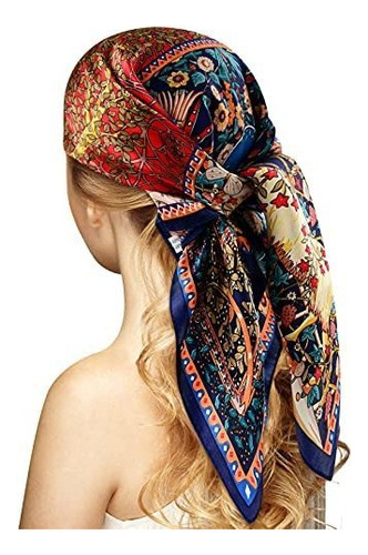 Bufanda Para Dama Pañuelo Para La Cabeza De Seda 100% Para Color Rojo Diseño De La Tela Estampado Talla Única