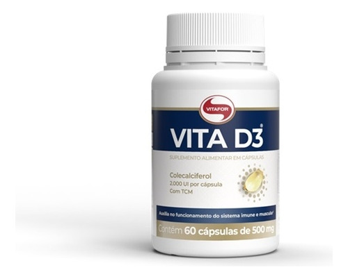 Vita D3 500mg (60 Caps) Vitafor - Sem Sabor Neutro